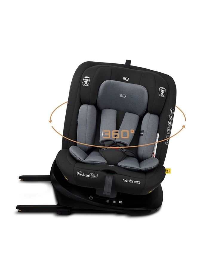 neobreez مقعد سيارة للأطفال قابل للتحويل 360° دوار ISOFIX من Neobreez I-VILO، كل في واحد، I-Size ECER129، قابل للإمالة والتعديل، حماية من الصدمات الجانبية، 0-12 سنة، 0-36 كجم، المجموعة 0+/1/2/3 - أسود رمادي - Image 1
